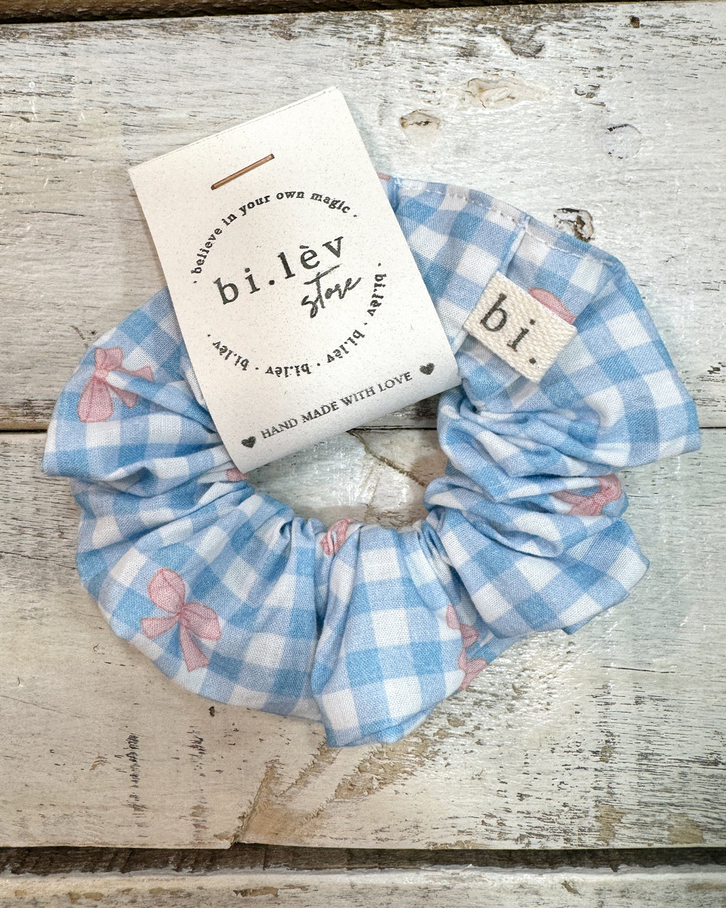 BLUE GINGHAM BOW Scrunchie