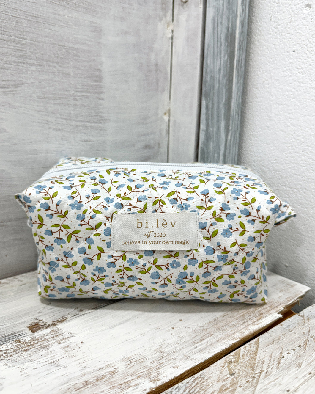 TULIP BLUE padded handmade pouch