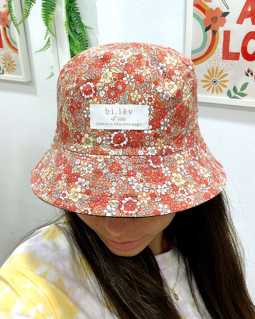 SPRING FLOWER ORANGE Cotton Bucket Hat