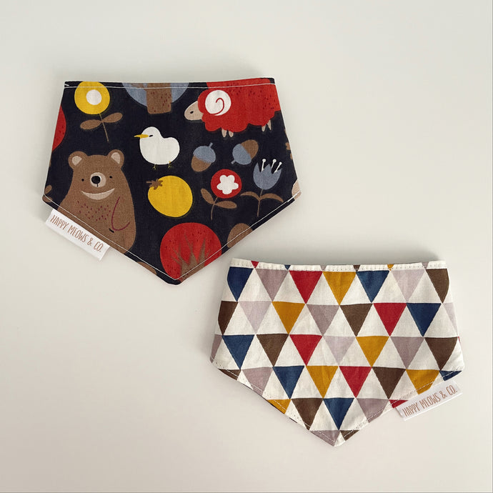 In the woods + geometric reversible bandana for pets. Handmade.