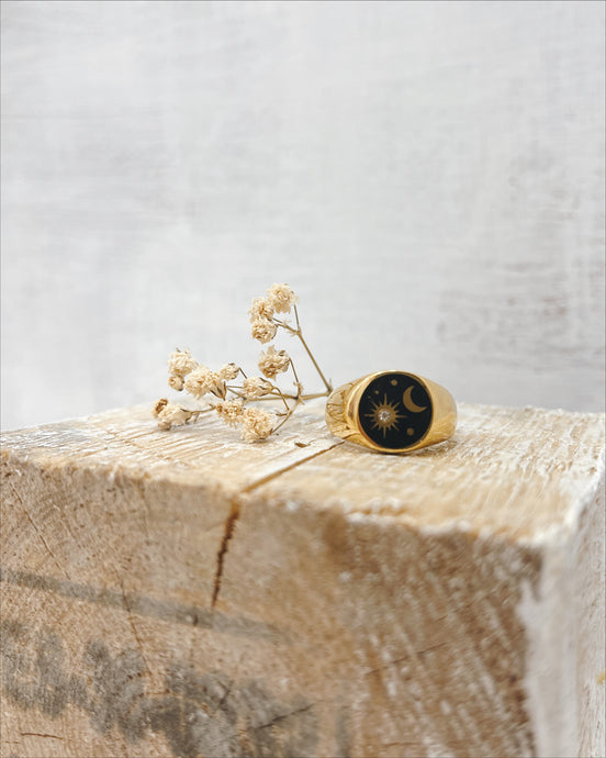 Moon and star gold plated stainless steel ring gift for her