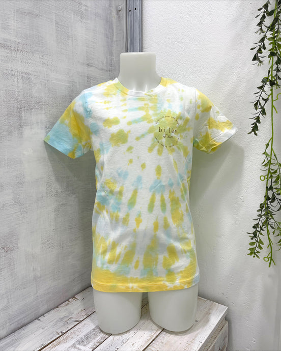 Kids blue yellow hand dyed tie dye organic cotton t-shirt