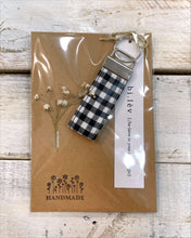 Load image into Gallery viewer, Black gingham handmade key fob ring 
