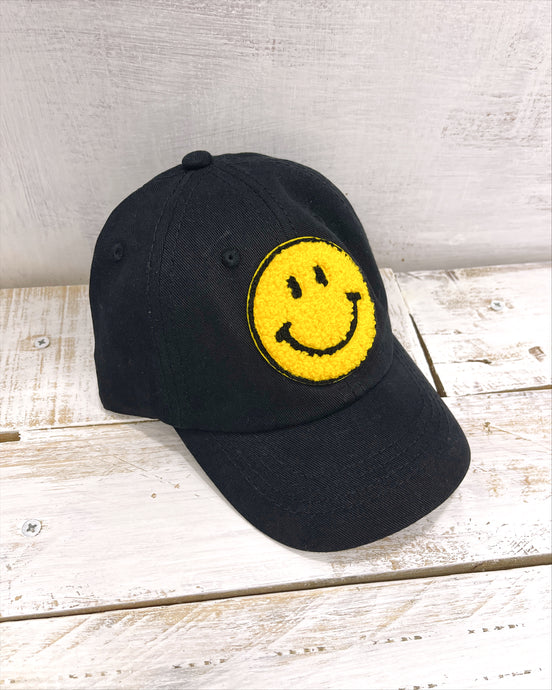 Kids black smiley cotton baseball cap