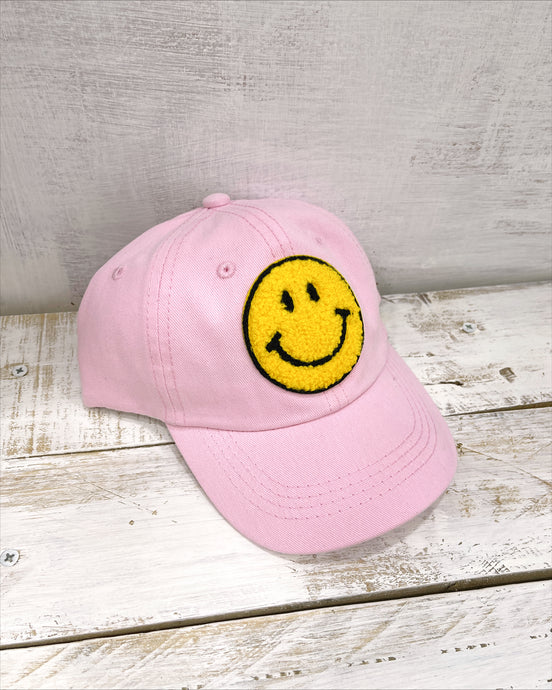 Kids pink smiley cotton baseball cap