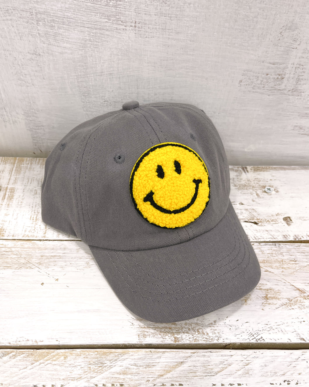 kids grey gray smiley cotton baseball cap
